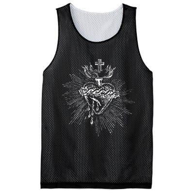 Devotion To The Sacred Heart Of Jesus Vintage Catholic Art Mesh Reversible Basketball Jersey Tank