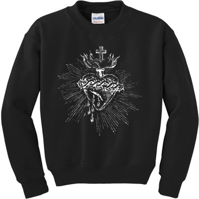 Devotion To The Sacred Heart Of Jesus Vintage Catholic Art Kids Sweatshirt