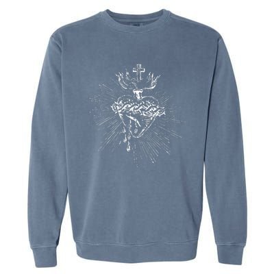 Devotion To The Sacred Heart Of Jesus Vintage Catholic Art Garment-Dyed Sweatshirt