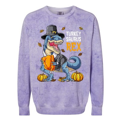 Dinosaur Thanksgiving Turkey Saurus T Rex Pilgrim Colorblast Crewneck Sweatshirt