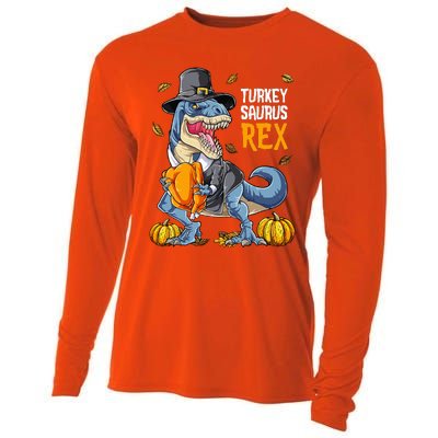 Dinosaur Thanksgiving Turkey Saurus T Rex Pilgrim Cooling Performance Long Sleeve Crew