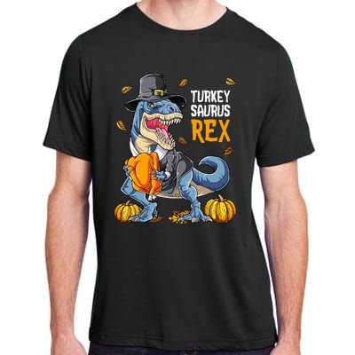 Dinosaur Thanksgiving Turkey Saurus T Rex Pilgrim Adult ChromaSoft Performance T-Shirt