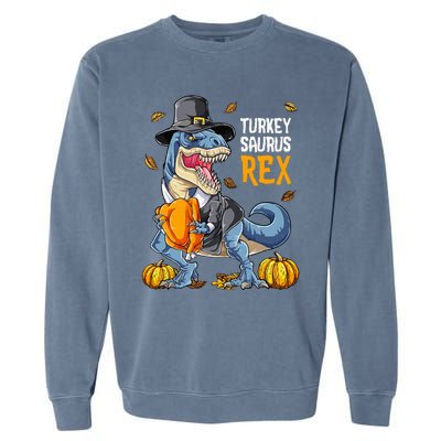 Dinosaur Thanksgiving Turkey Saurus T Rex Pilgrim Garment-Dyed Sweatshirt