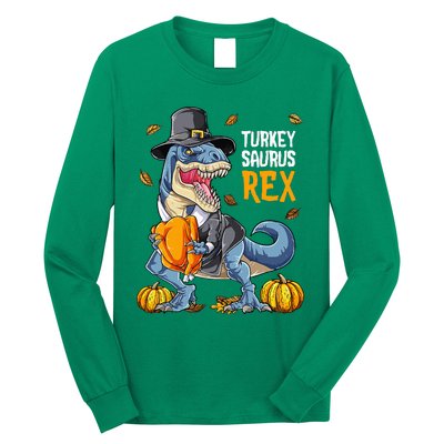 Dinosaur Thanksgiving Turkey Saurus T Rex Pilgrim Long Sleeve Shirt