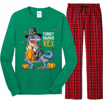 Dinosaur Thanksgiving Turkey Saurus T Rex Pilgrim Long Sleeve Pajama Set