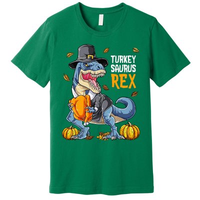 Dinosaur Thanksgiving Turkey Saurus T Rex Pilgrim Premium T-Shirt