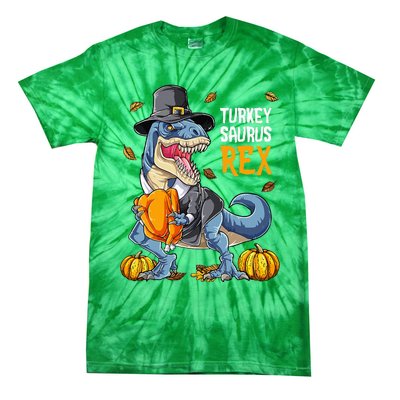 Dinosaur Thanksgiving Turkey Saurus T Rex Pilgrim Tie-Dye T-Shirt