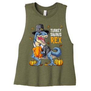 Dinosaur Thanksgiving Turkey Saurus T Rex Pilgrim Women's Racerback Cropped Tank