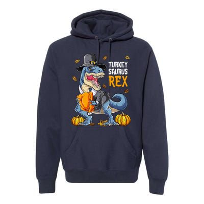 Dinosaur Thanksgiving Turkey Saurus T Rex Pilgrim Premium Hoodie