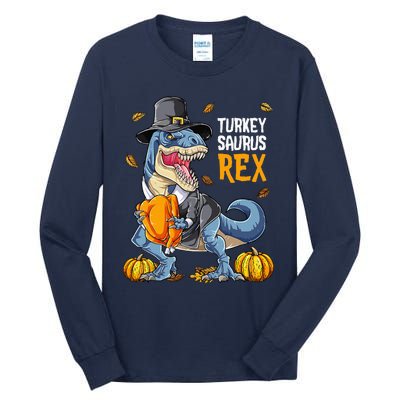 Dinosaur Thanksgiving Turkey Saurus T Rex Pilgrim Tall Long Sleeve T-Shirt