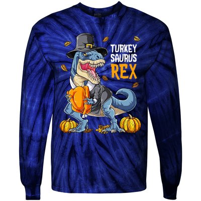 Dinosaur Thanksgiving Turkey Saurus T Rex Pilgrim Tie-Dye Long Sleeve Shirt