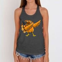 Dabbing Turkey Thanksgiving Turkey Day Women's Knotted Racerback Tank