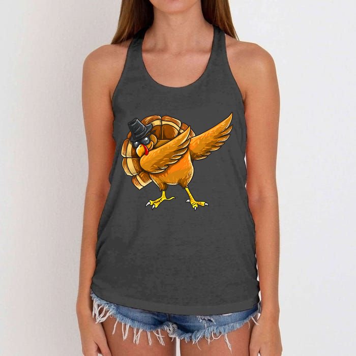 Dabbing Turkey Thanksgiving Turkey Day Women's Knotted Racerback Tank