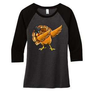 Dabbing Turkey Thanksgiving Turkey Day Women's Tri-Blend 3/4-Sleeve Raglan Shirt