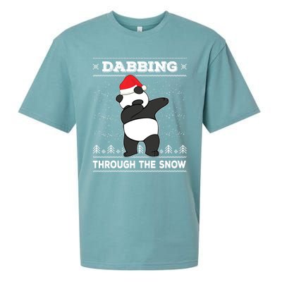 Dabbing Through The Snow Panda Dab Ugly Christmas Sweater Gift Sueded Cloud Jersey T-Shirt