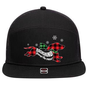 Dachshund Through The Snow Doxie Dog Plaid Christmas Gift Funny Gift 7 Panel Mesh Trucker Snapback Hat