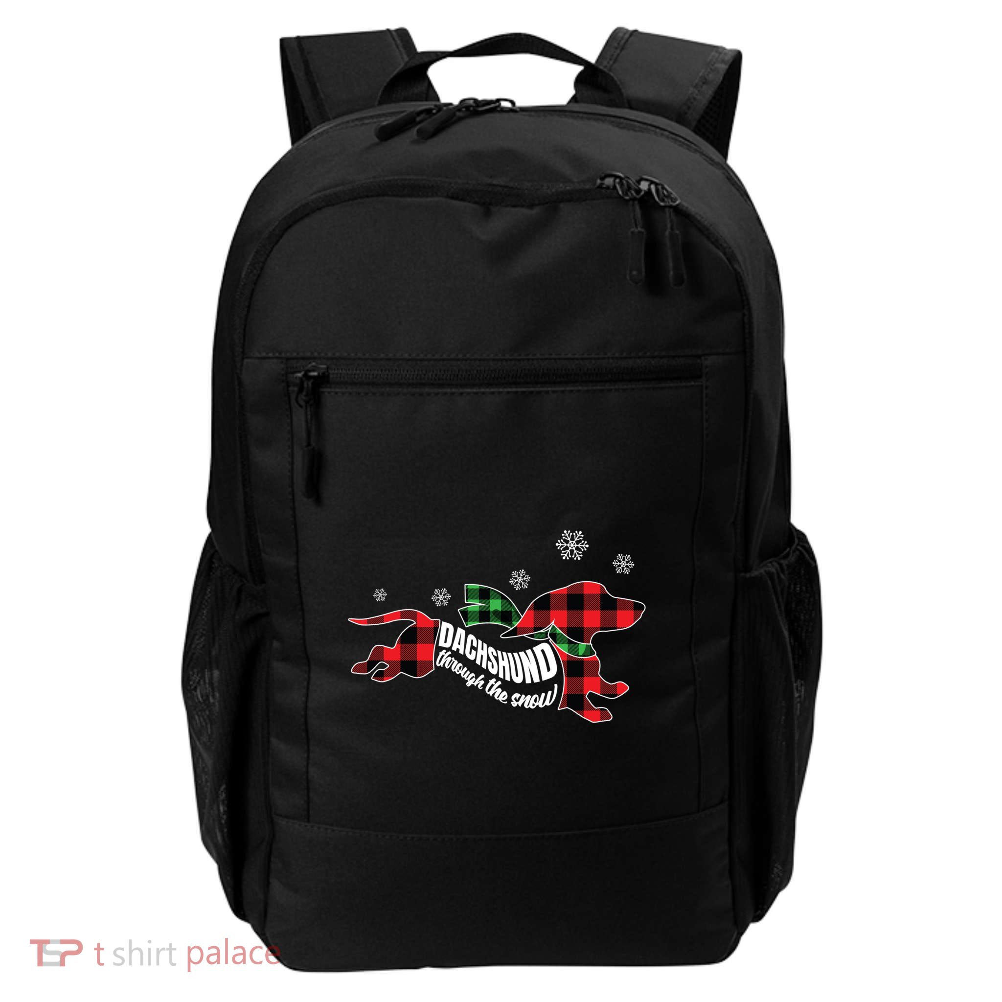 Dachshund Through The Snow Doxie Dog Plaid Christmas Gift Funny Gift Daily Commute Backpack
