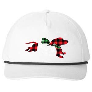 Dachshund Through The Snow Doxie Dog Plaid Christmas Gift Funny Gift Snapback Five-Panel Rope Hat