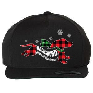 Dachshund Through The Snow Doxie Dog Plaid Christmas Gift Funny Gift Wool Snapback Cap