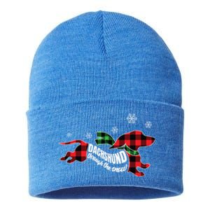 Dachshund Through The Snow Doxie Dog Plaid Christmas Gift Funny Gift Sustainable Knit Beanie