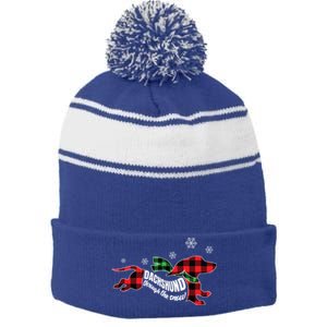 Dachshund Through The Snow Doxie Dog Plaid Christmas Gift Funny Gift Stripe Pom Pom Beanie