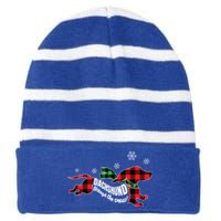 Dachshund Through The Snow Doxie Dog Plaid Christmas Gift Funny Gift Striped Beanie with Solid Band