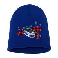 Dachshund Through The Snow Doxie Dog Plaid Christmas Gift Funny Gift Short Acrylic Beanie