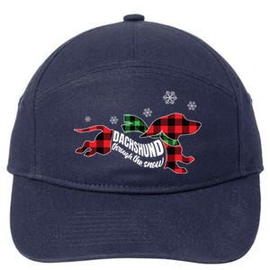 Dachshund Through The Snow Doxie Dog Plaid Christmas Gift Funny Gift 7-Panel Snapback Hat