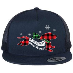 Dachshund Through The Snow Doxie Dog Plaid Christmas Gift Funny Gift Flat Bill Trucker Hat