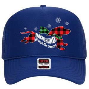 Dachshund Through The Snow Doxie Dog Plaid Christmas Gift Funny Gift High Crown Mesh Back Trucker Hat