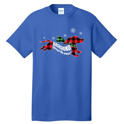 Dachshund Through The Snow Doxie Dog Plaid Christmas Gift Tall T-Shirt