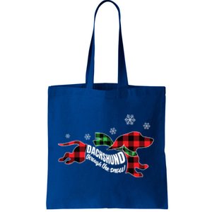 Dachshund Through The Snow Doxie Dog Plaid Christmas Gift Tote Bag