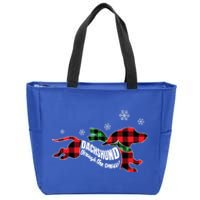 Dachshund Through The Snow Doxie Dog Plaid Christmas Gift Zip Tote Bag