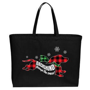 Dachshund Through The Snow Doxie Dog Plaid Christmas Gift Cotton Canvas Jumbo Tote