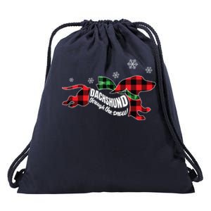 Dachshund Through The Snow Doxie Dog Plaid Christmas Gift Drawstring Bag