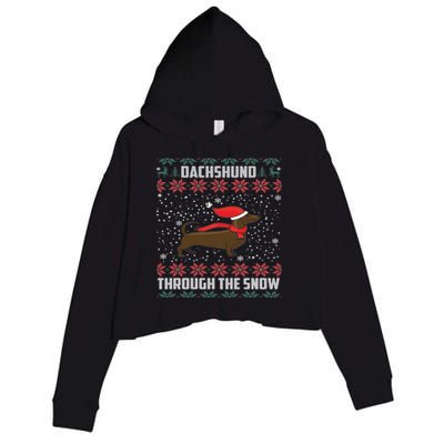 Dachshund Through The Snow Ugly Christmas Gift Funny Gift Crop Fleece Hoodie