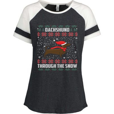 Dachshund Through The Snow Ugly Christmas Gift Funny Gift Enza Ladies Jersey Colorblock Tee