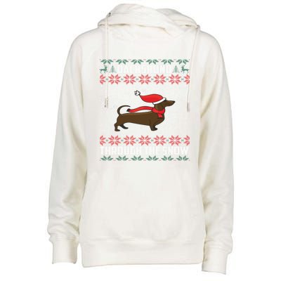 Dachshund Through The Snow Ugly Christmas Gift Funny Gift Womens Funnel Neck Pullover Hood