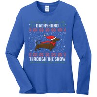 Dachshund Through The Snow Ugly Christmas Gift Funny Gift Ladies Long Sleeve Shirt