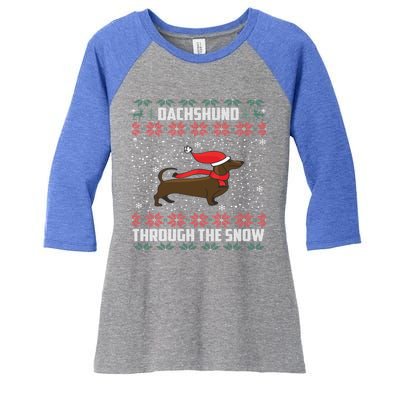 Dachshund Through The Snow Ugly Christmas Gift Funny Gift Women's Tri-Blend 3/4-Sleeve Raglan Shirt