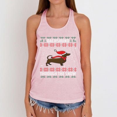 Dachshund Through The Snow Ugly Christmas Gift Funny Gift Women's Knotted Racerback Tank