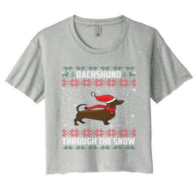 Dachshund Through The Snow Ugly Christmas Gift Funny Gift Women's Crop Top Tee