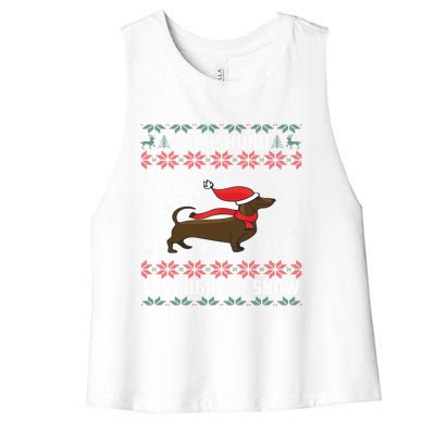 Dachshund Through The Snow Ugly Christmas Gift Funny Gift Women's Racerback Cropped Tank