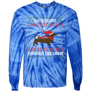 Dachshund Through The Snow Ugly Christmas Gift Cool Gift Tie-Dye Long Sleeve Shirt