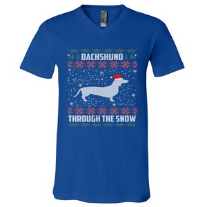 Dachshund Through The Snow Ugly Christmas Gift Great Gift V-Neck T-Shirt