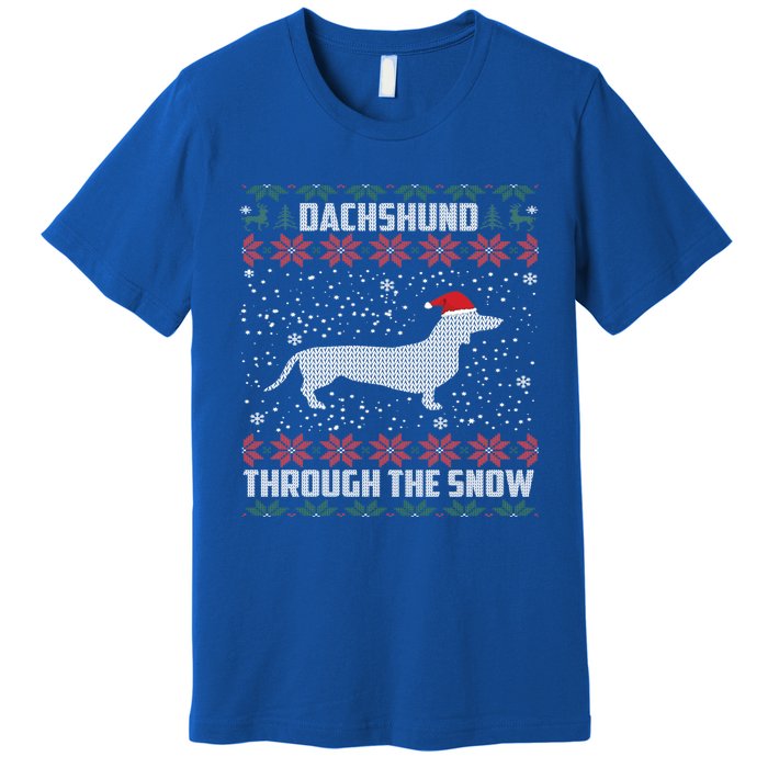 Dachshund Through The Snow Ugly Christmas Gift Great Gift Premium T-Shirt