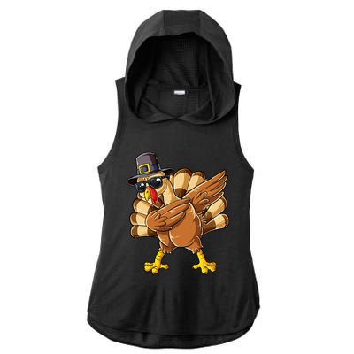 Dabbing Turkey Thanksgiving Day Pilgrim Ladies PosiCharge Tri-Blend Wicking Draft Hoodie Tank