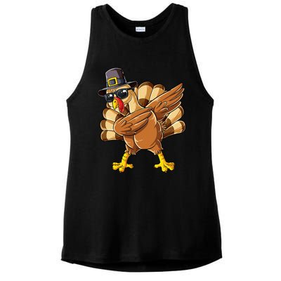 Dabbing Turkey Thanksgiving Day Pilgrim Ladies PosiCharge Tri-Blend Wicking Tank