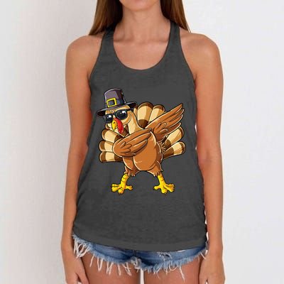 Dabbing Turkey Thanksgiving Day Pilgrim Women's Knotted Racerback Tank