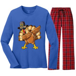 Dabbing Turkey Thanksgiving Day Pilgrim Women's Long Sleeve Flannel Pajama Set 